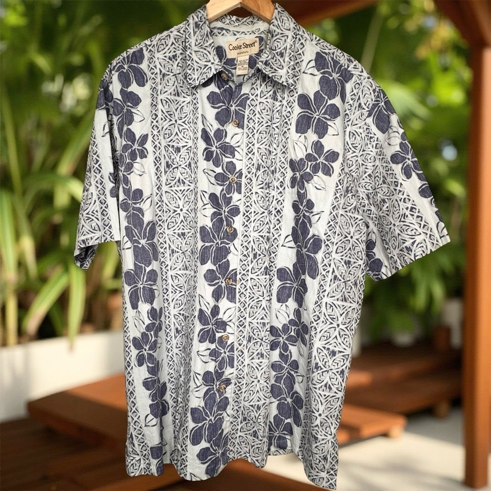 COOKE STREET Honolulu light Blue&darker blue Aloha Hawaiian Tropical Shirt XL🌴